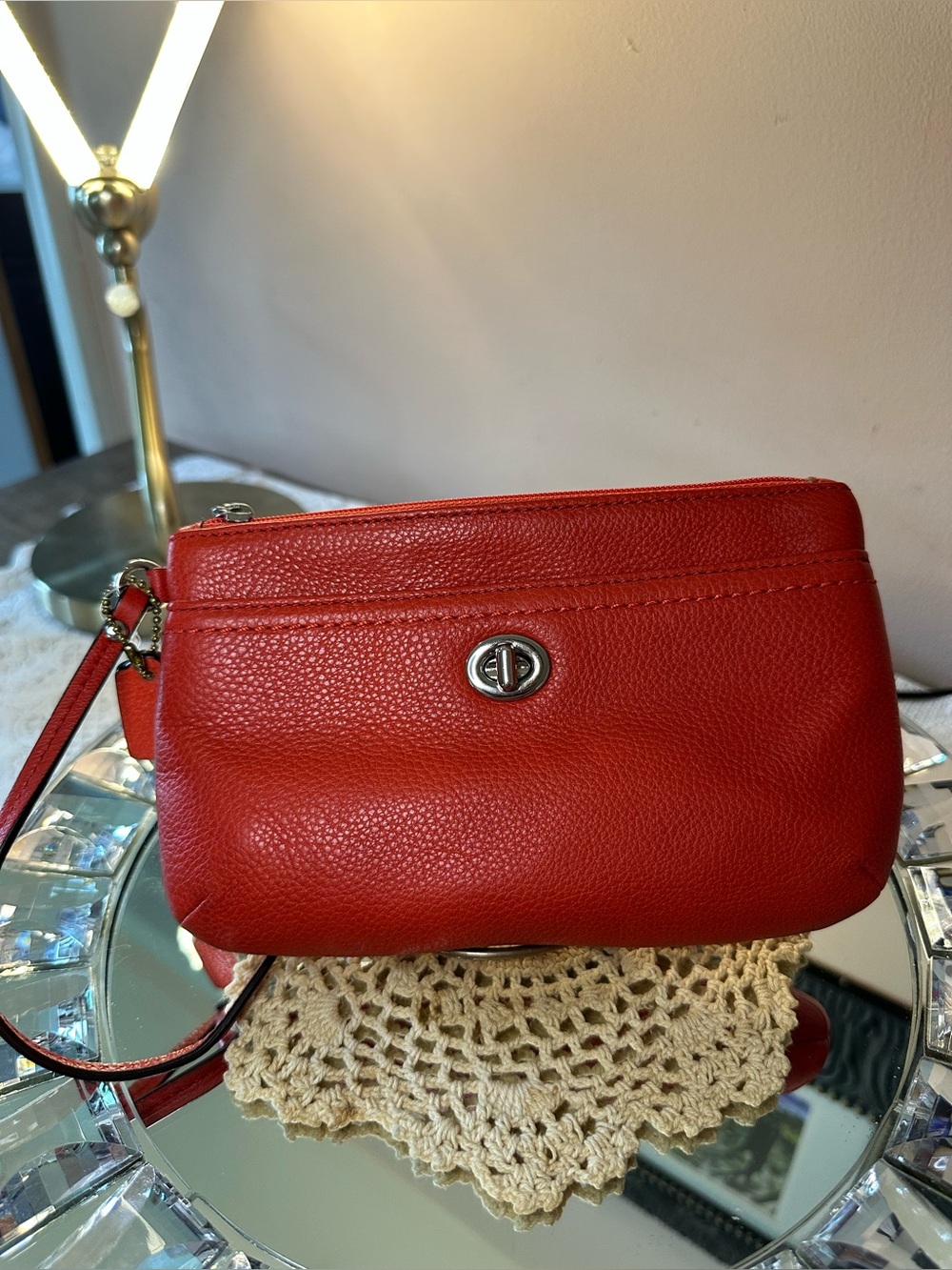 Coach Park Pebbled Red Leather Wristlet